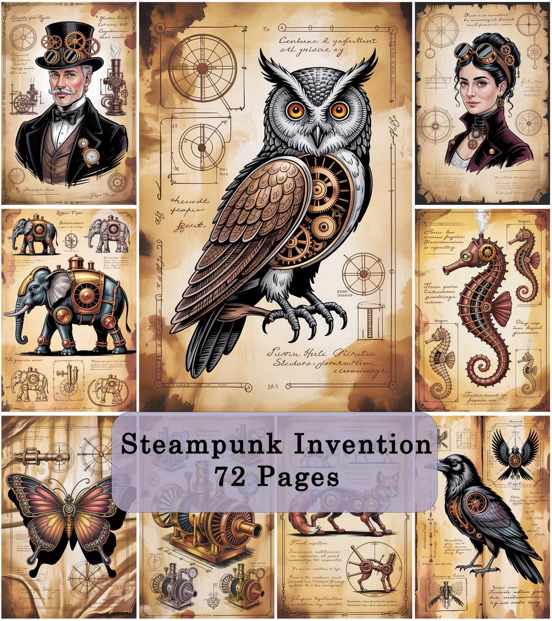Steampunk Invention Junk Journal Pages – 72 Vintage Mechanical ...