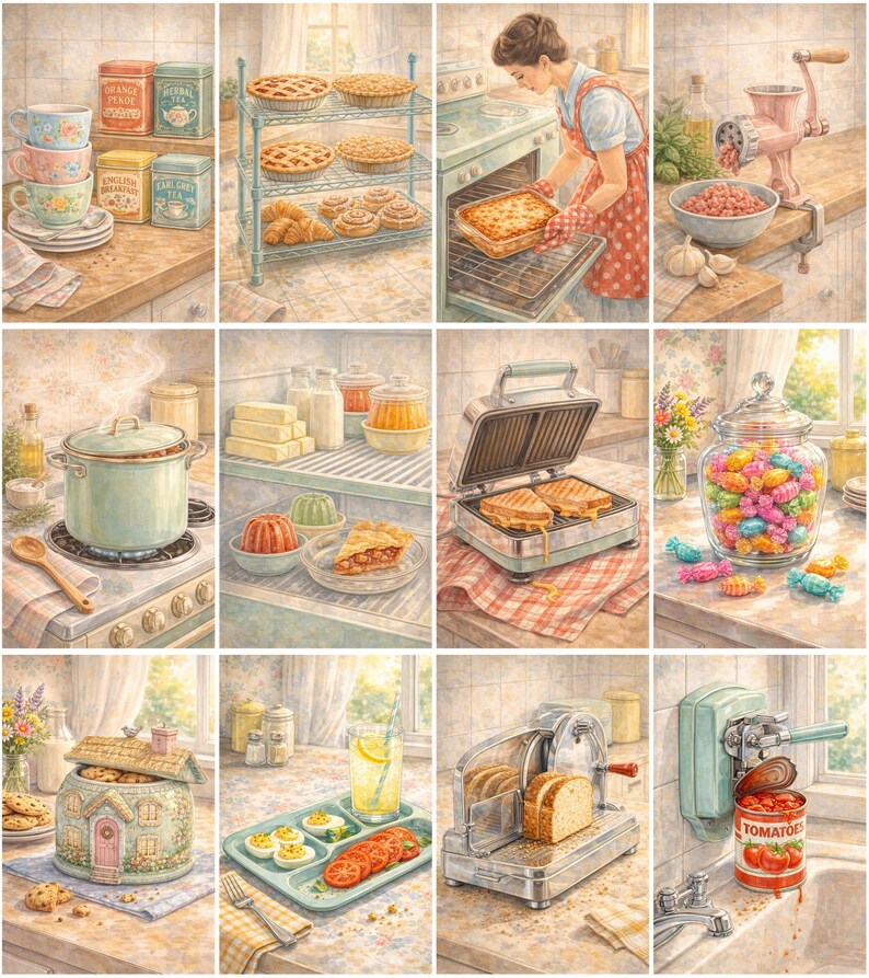 Retro Kitchen Junk Journal Pages – 100 Printable Vintage Baking Papers ...