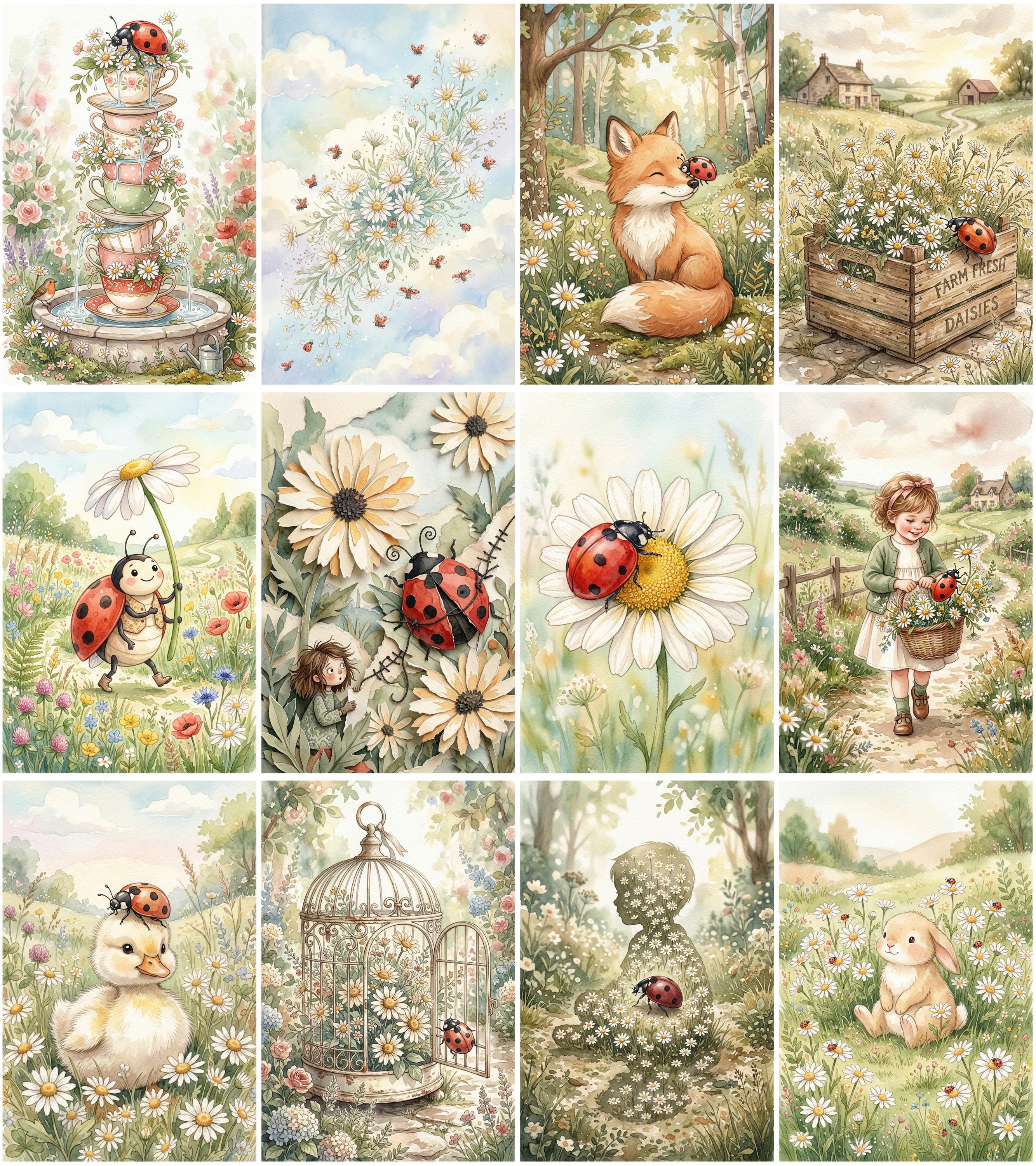 Daisy & Ladybug Junk Journal Pages – Cottagecore Floral Printable Kit ...