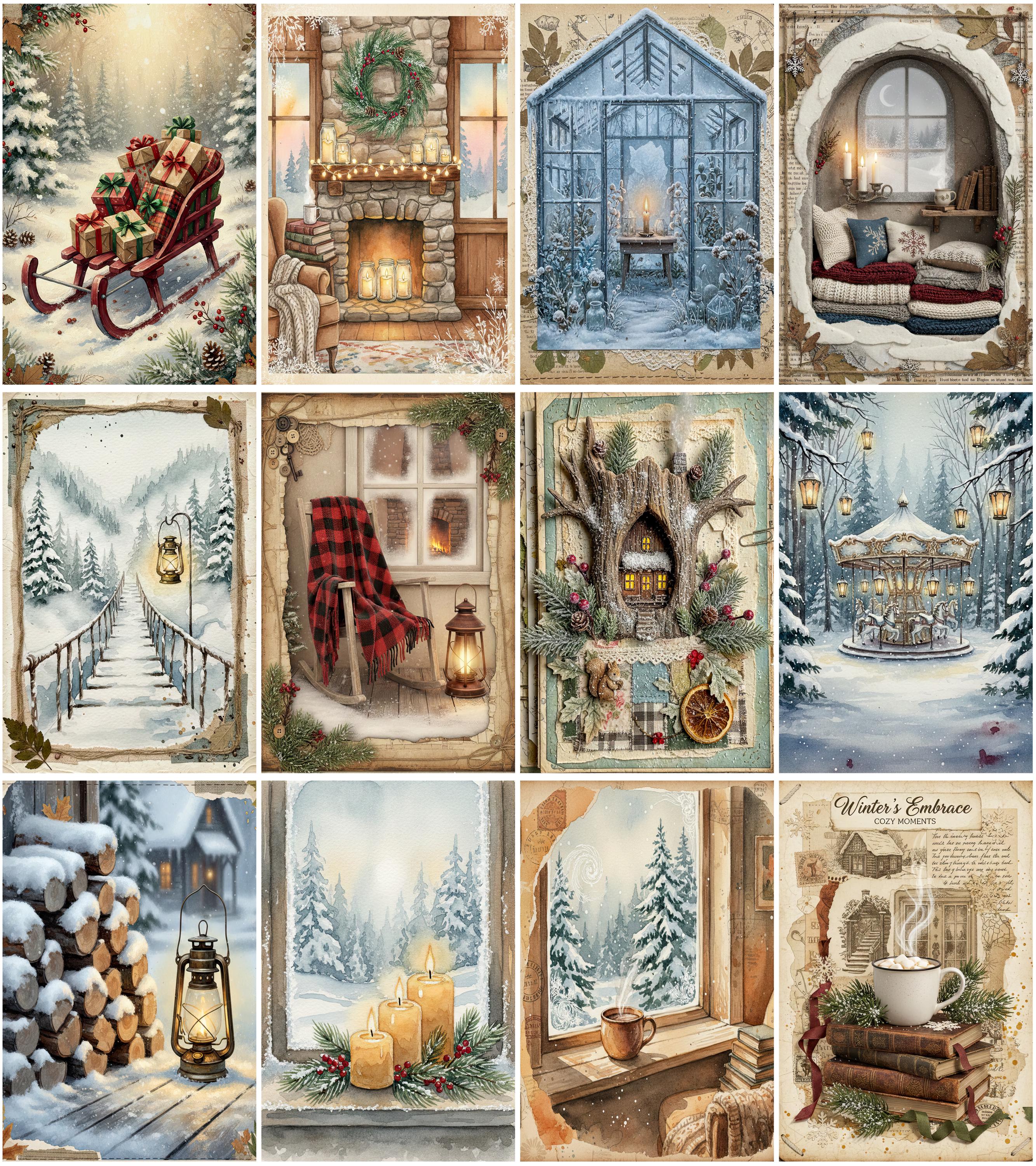 Cozy Winter Junk Journal Pages – 100 Snowy Cottage Papers (digital ...