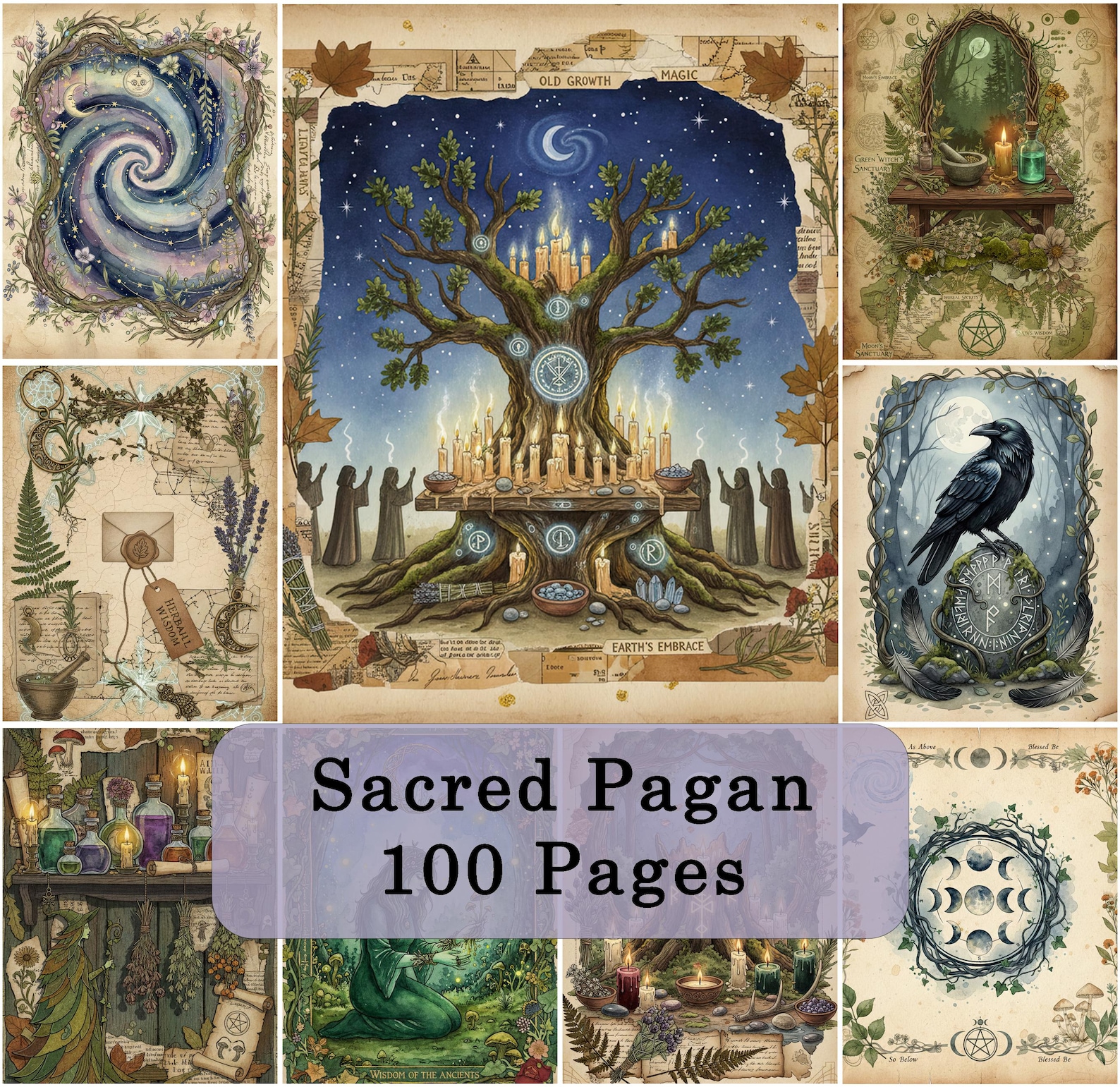 Sacrd Paper Sacred Pagan Junk Journal Pages – 100 Printable Witchy Forest Papers ...