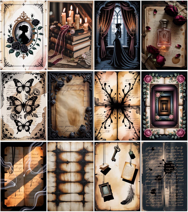 Pagine per Junk Journal Velvet Noir – Kit stampabile dark romantico – Pacchetto scrapbook gotico vintage da 120 pagine immagine 4