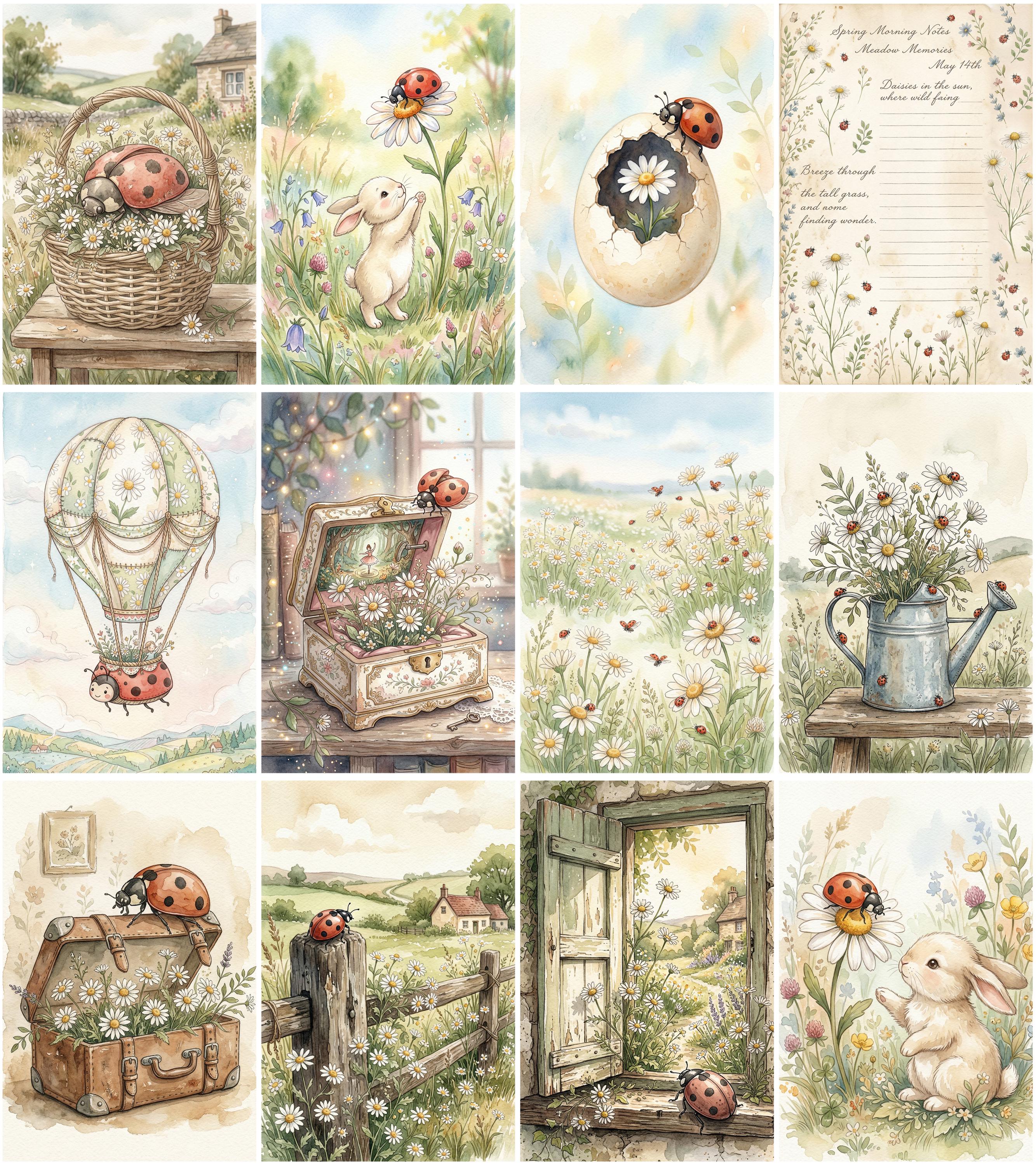 Daisy & Ladybug Junk Journal Pages – Cottagecore Floral Printable Kit ...