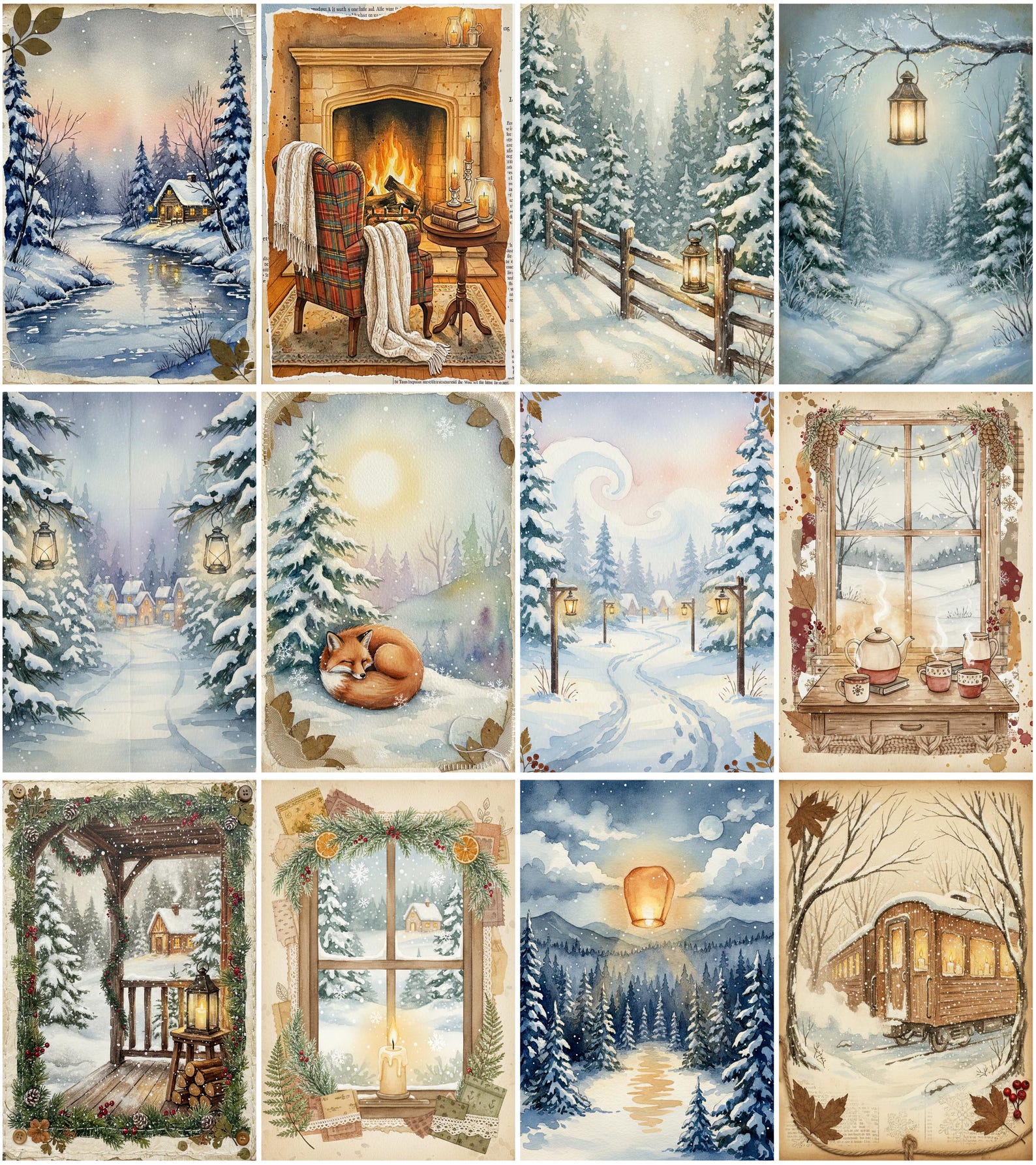 Cozy Winter Junk Journal Pages – 100 Snowy Cottage Papers (digital ...