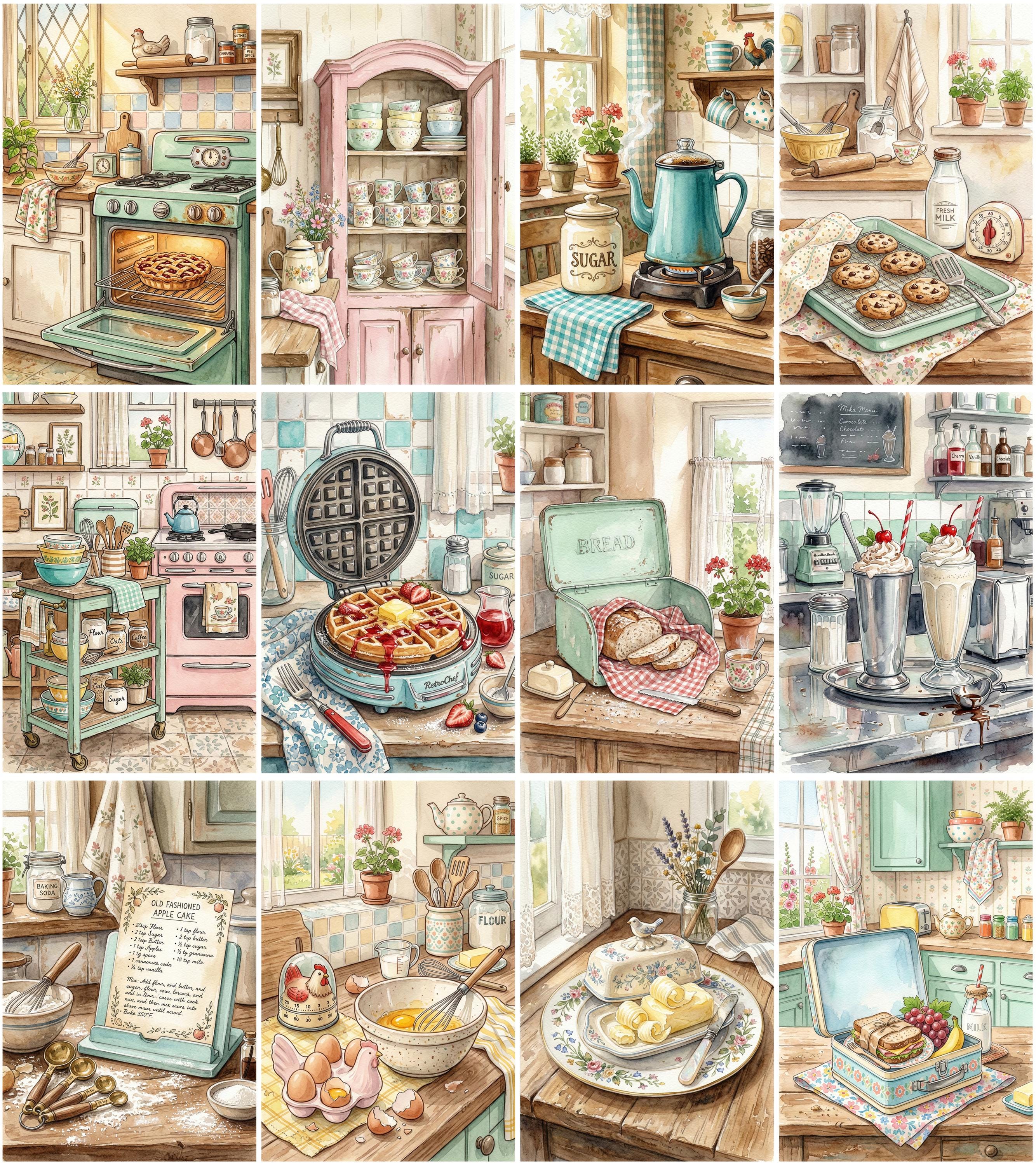 Retro Kitchen Junk Journal Pages – 100 Printable Vintage Baking Papers ...