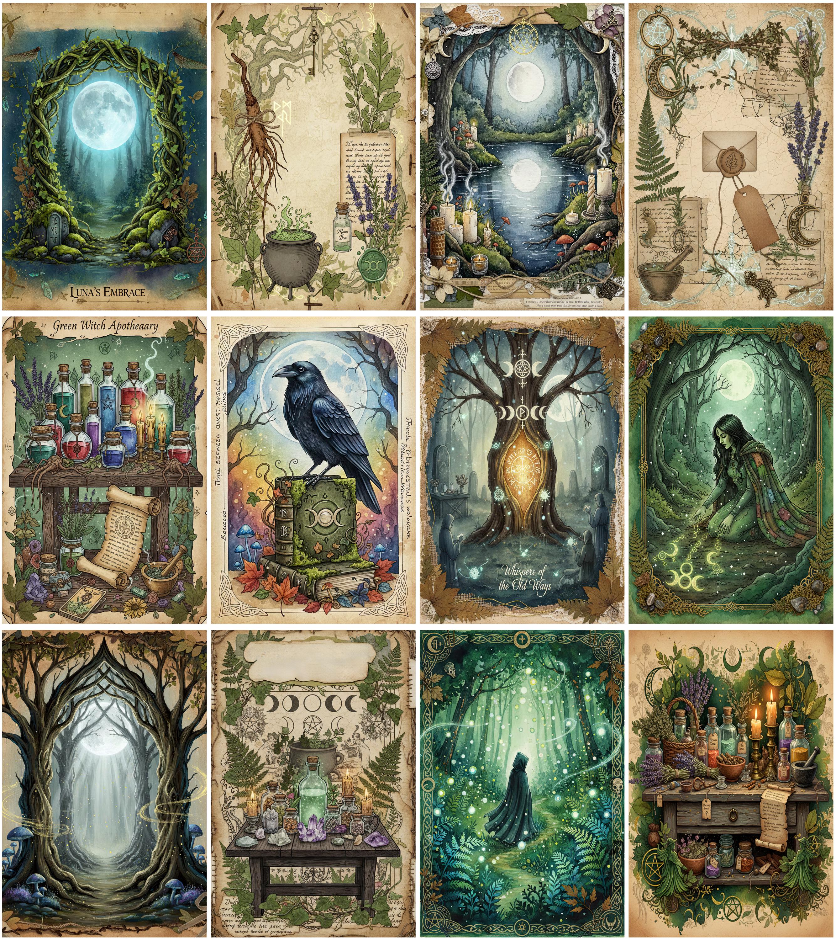 Sacrd Paper Sacred Pagan Junk Journal Pages – 100 Printable Witchy Forest Papers ...