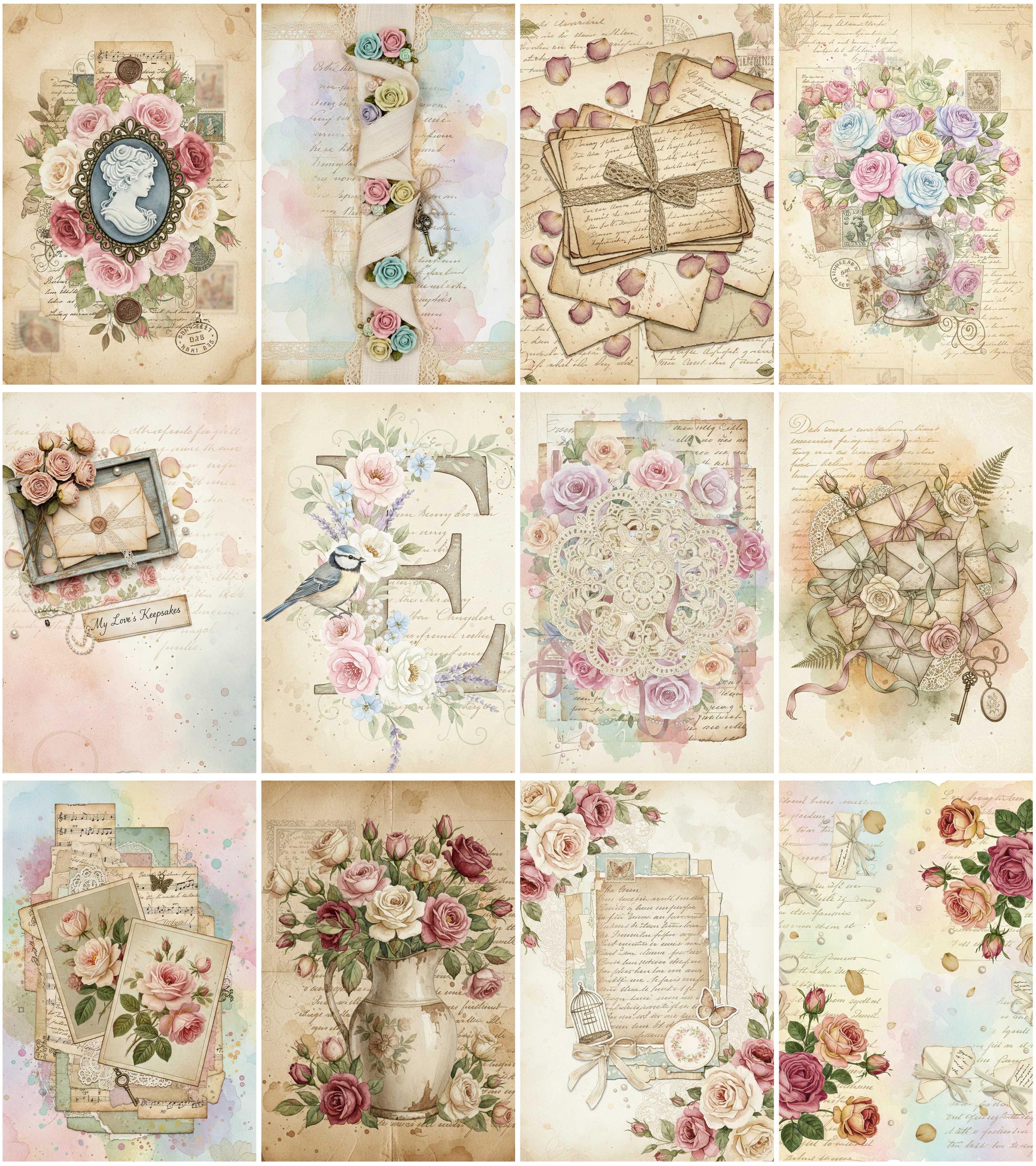 Shabby Chic Rose Junk Journal Kit – 100 Floral Junk Journal Pages – 8 ...