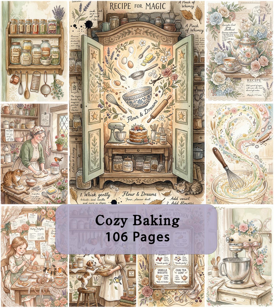 Cozy Baking Junk Journal Pages – Vintage Kitchen Printable Paper Pack ...
