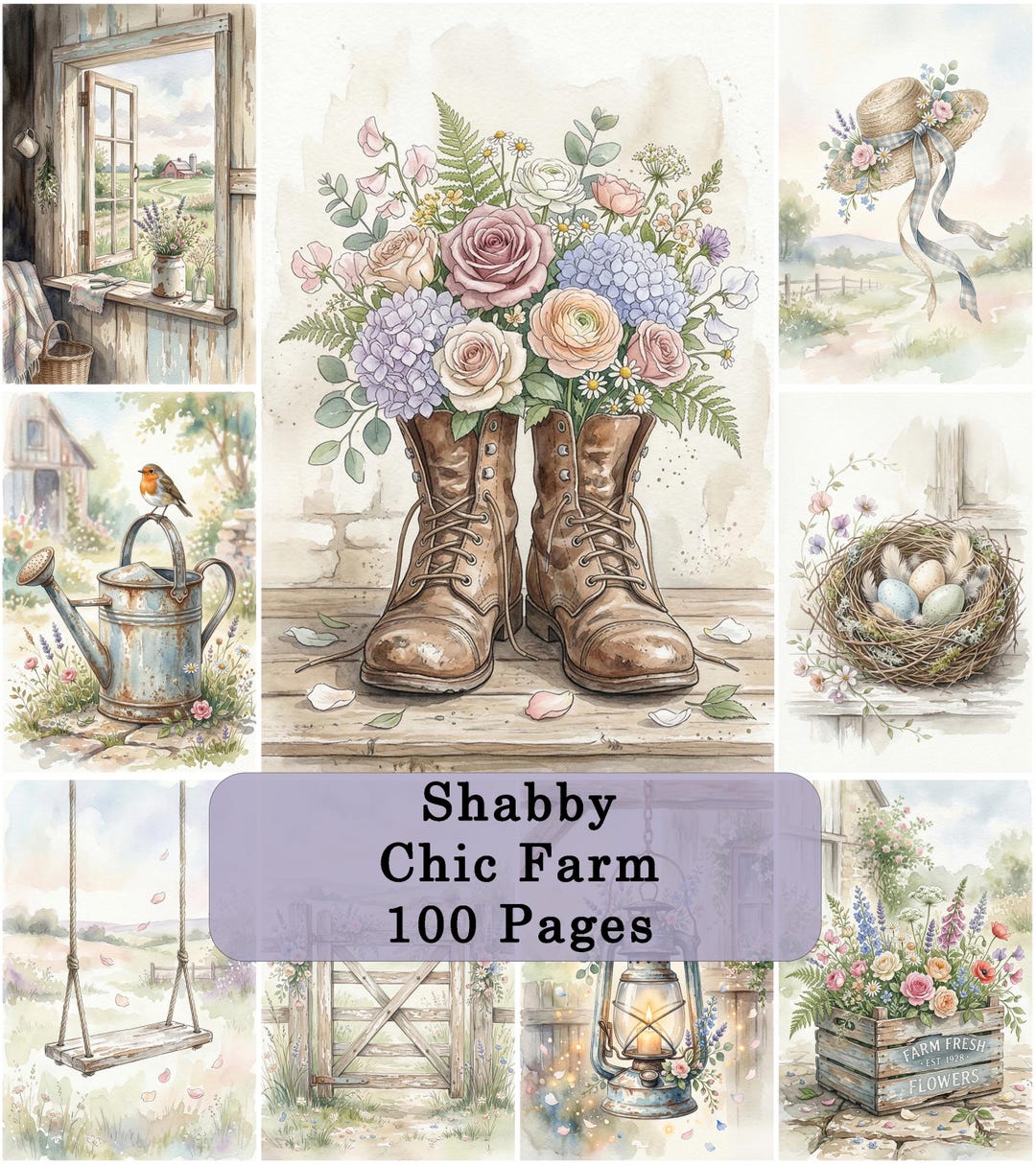 Shabby Chic Farmhouse Junk Journal Pages – 100 Vintage Printable Papers ...