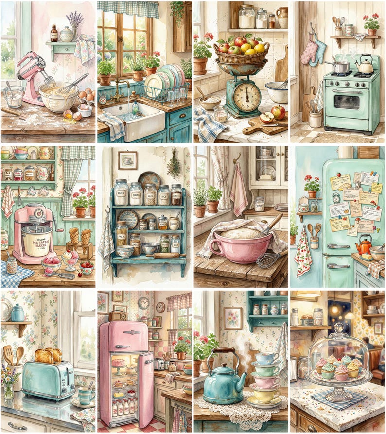 Retro Kitchen Junk Journal Pages – 100 Printable Vintage Baking Papers ...
