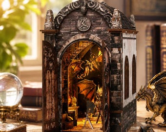 Dragon Book Nook Kit/ DIY Bookshelf Insert/ Three-Dimensional Wooden Puzzle/ Romantasy Library Diorama