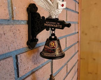 Magic Castle Decor Hanging Wall Bell, Resin Owl Platform Sign