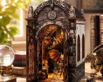 Fantasy Bookshelf Dragon Book Nook Kit, 2.5mm MDF, LED Lighting