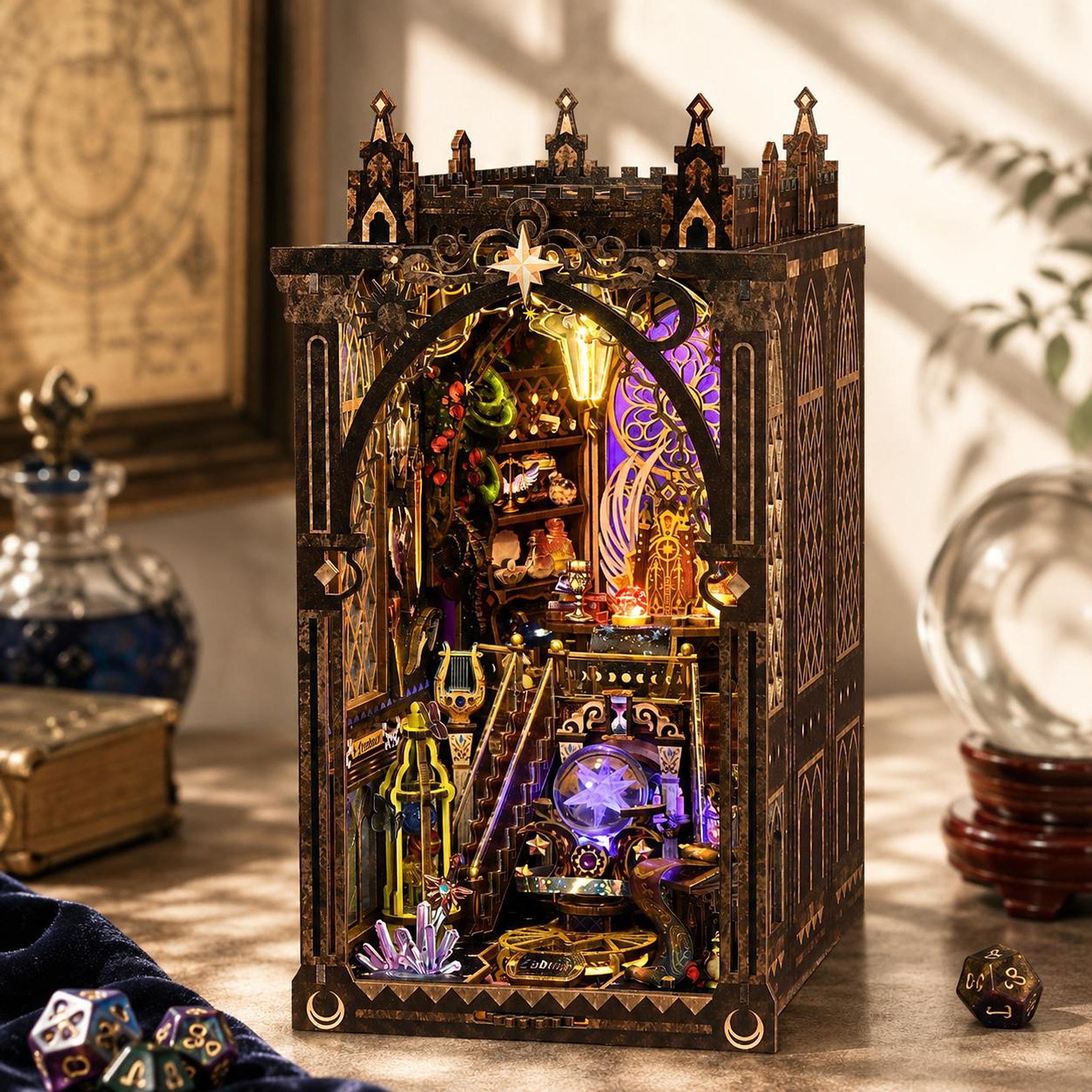 Fantasy Book Nook DIY Kit, LED Wooden Bookshelf Insert