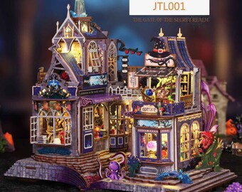 Dollhouse kit diy Gate of the Secret Realm Wizard Miniature House Kit with LED Lights