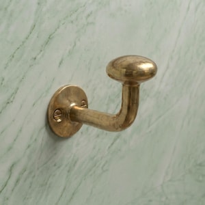 Unlacquered Brass Robe Hook, Solid Brass Wall Hook with Mushroom Knob, Vintage Bathroom Towel Hook, Handmade Moroccan Brass Hardware