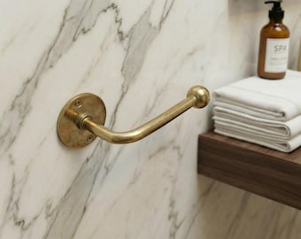 Massiver Messing Toilettenpapierhalter Wand Montiert | Antike Messing Handtuchhalter | Vintage Industrielle Badezimmer-Hardware Unlackiert