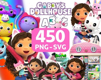 Gabby Dollhouse Clipart PNG Bundle, Gabby's Dollhouse Birthday Clipart, Printable Party Decorations, Digital Download PNG SVG