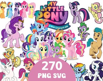 Little Pony Clipart PNG SVG Bundle, Pony Birthday Clipart, Cute Pony Party Decorations, Kids Party Supplies, Digital Download