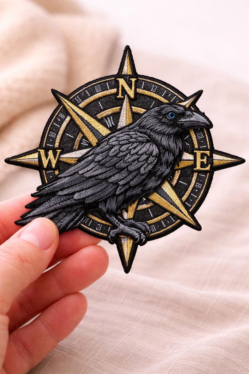 Raven Compass Embroidery Design, Gothic Raven Embroidery, Norse Viking ...