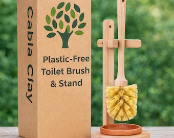 Plastic Free Toilet Brush Set: Beech Wood Natural Sisal Bristle Eco Bathroom Cleaning