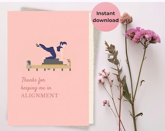 Tarjeta de agradecimiento para profesor/a de Pilates / Divertido juego de palabras con la máquina Reformer (Descarga digital)