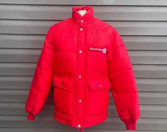 vintage 60s 70s Firestone snap front red puffer jacket quilted nylon men’s small women’s medium