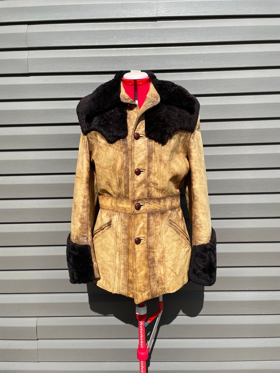 Vintage des annees 60 Adam et Eve shearling et veste en cuir avec col en fourrure et poignets western hippie taille moyenne Etsy Canada