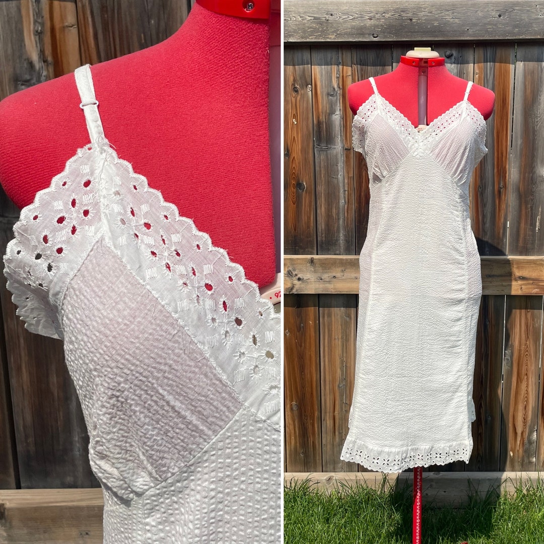 Vintage White Cotton Slip Dress With Eyelet Lace Trim Etsy