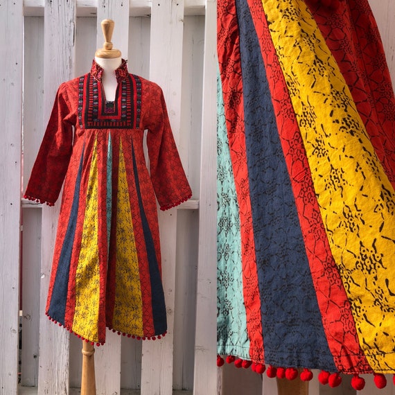 70s Indian cotton tent dress trapeze dress block p
