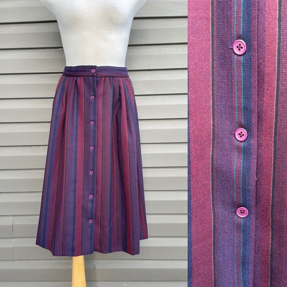 vintage striped wool skirt button front skirt wit… - image 1