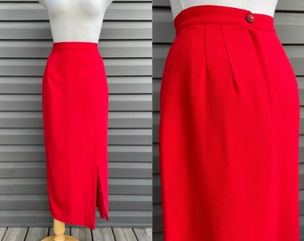 Vintage red skirt with slit fitted tailored long wool skirt maxi skirt winter skirt Christmas holiday style 80s 90s