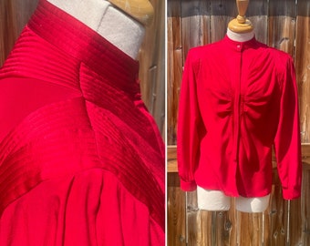 vintage red silk blouse with rouching