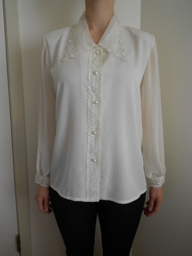 Vintage SHEER white blouse / daisy LACE organza chiffon Etsy