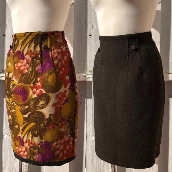 vintage reversible skirt high waisted wool pencil