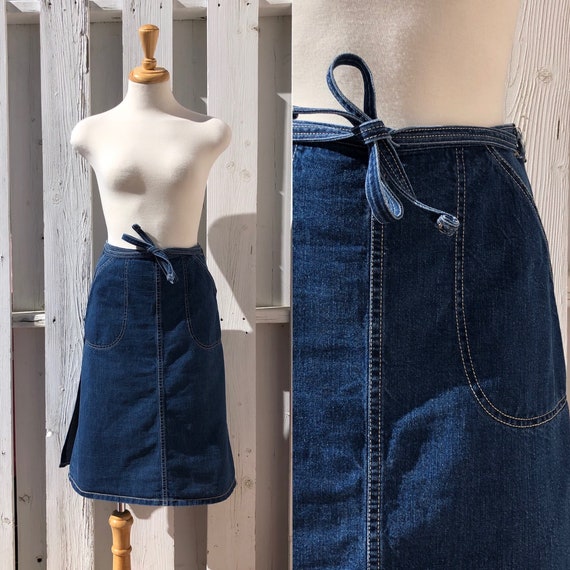70s denim wrap skirt indigo dark denim skirt jean