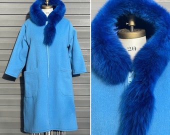 vintage blue Inuit parka dyed cobalt blue fox fur trim midi length Inuit coat polar parka boiled wool