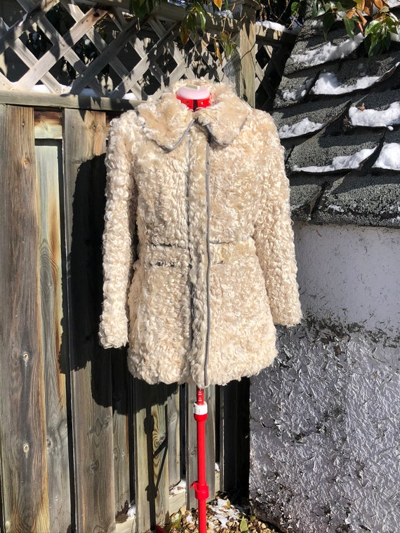 60s vintage curly lamb jacket Mongolian lamb white