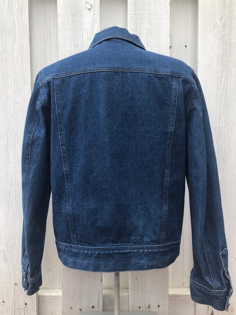 vintage denim jacket snap front cowgirl cowboy western unisex size medium size large 1950s 1960s rockabilly jean jacket workwear
