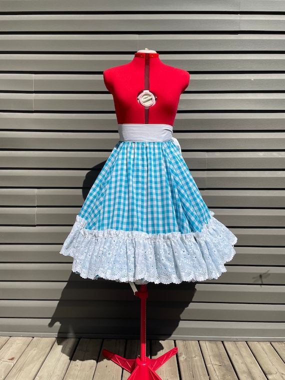 vintage gingham full circle skirt 70s does 50s cou