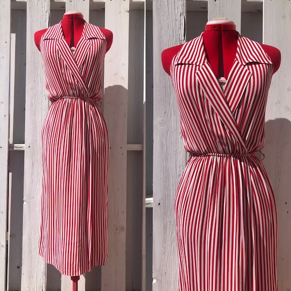 80s striped shirt dress wrap dress size small