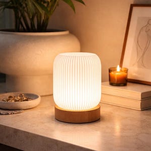 Nachtlampje met houten accenten | Japanse nachtlamp | Minimalistische houten tafellamp | Warm sfeervol licht | Gezellige slaapkamerlamp