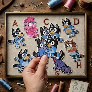 Blauwachtige geborduurde patch | Blauwe heeler hondenappliqué voor jassen, rugzakken (strijkijzer)