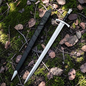 Espada larga medieval forjada a mano / Espada de fantasía de acero al carbono de 91 cm con vaina personalizada