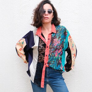 Single Edition Upcycled Patchwork Shirt: Oversized Floral & Crochet Blouse, Unique Sustainable One-Size Top