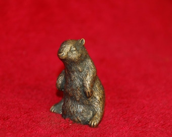 marmot - solid cast bronze figurine - rodent - miniature