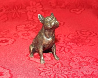 french bulldog sitting- solid cast bronze figurine - brass dog miniature