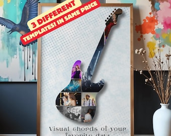 Guitar Photo Collage Wall Art Template | Guitar Wall Art | Personalized photo Collage  | Music Picture Collage Printable | Digital Download