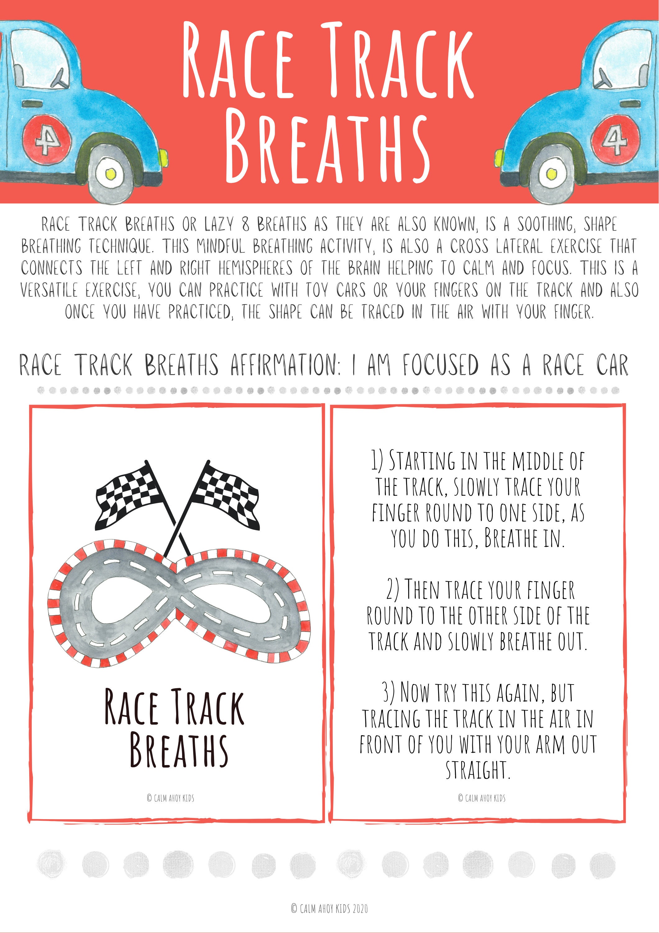 Kids Printable Relaxation Activity, Race Track Breaths a Mindful