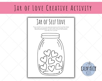 Jar of Self Love Self Esteem Activity for Teens and Children | Valentines Day Social Emotional Learning Mindfulness Worksheet.